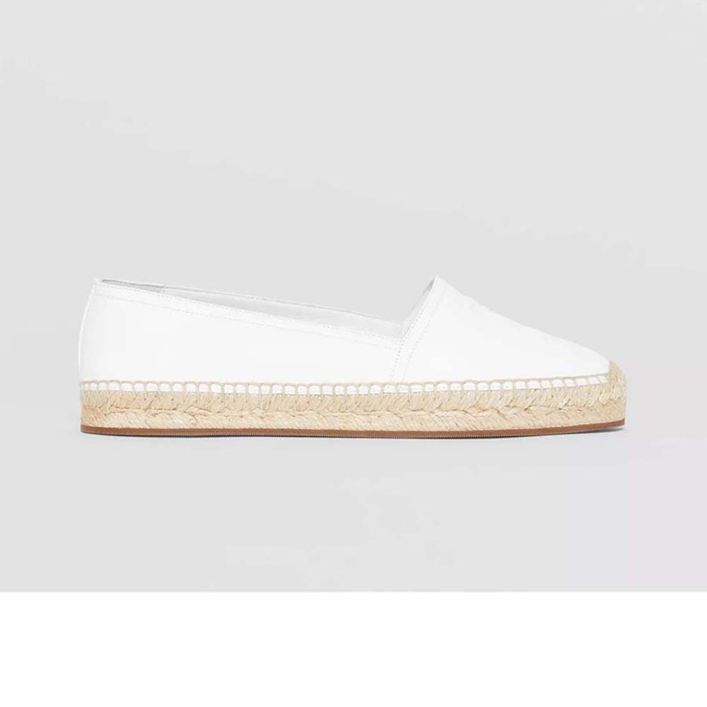 Side view of Burberry Women Shoes Monogram Motif Lambskin Espadrilles-White