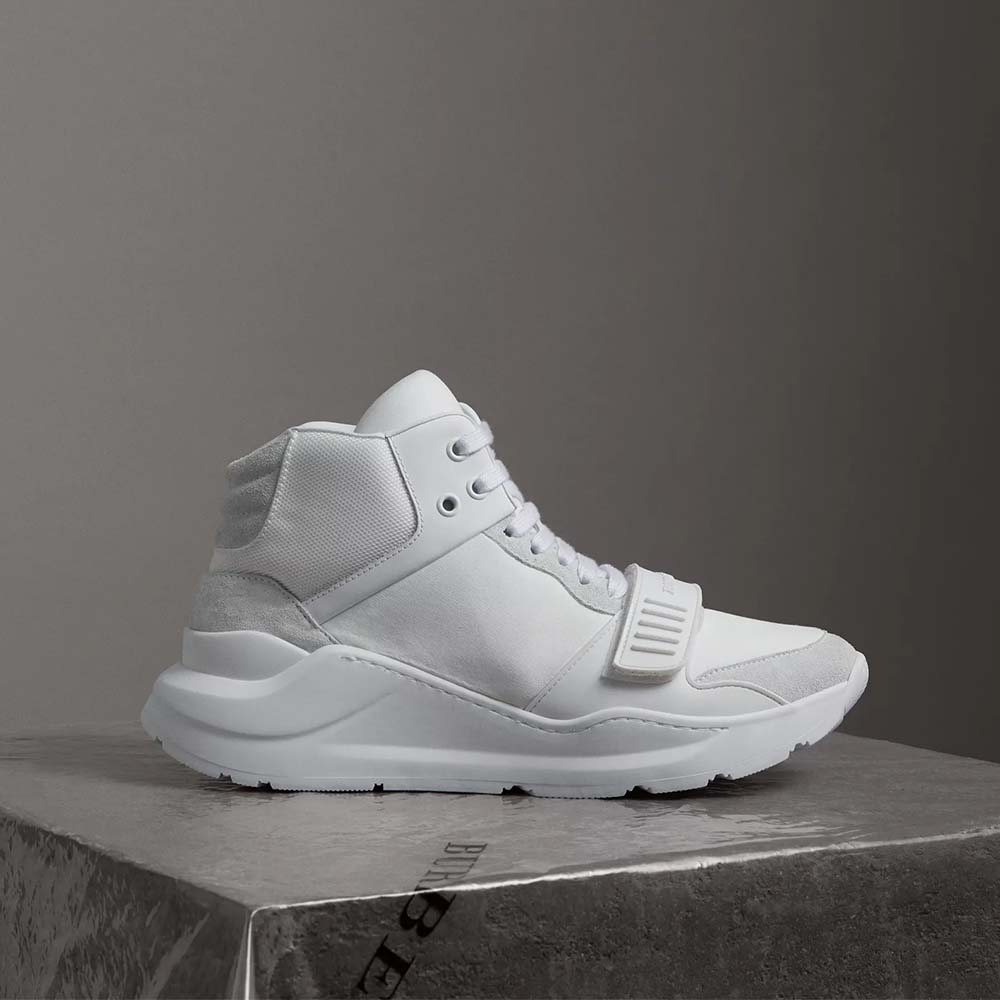 Side view of Burberry Women Shoes Suede and Neoprene High-top Sneakers-White