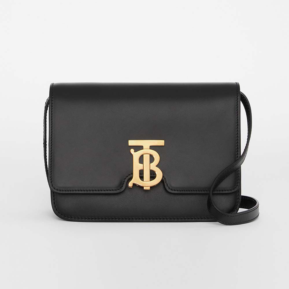 Front view of Burberry Women Small Leather TB Bag-Black showing TB clasp