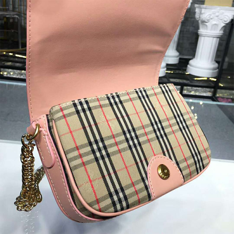 Burberry Women The 1983 Check Link Bag Leather Trim-Pink - image 4