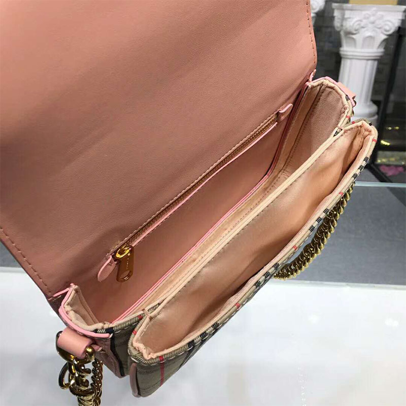Burberry Women The 1983 Check Link Bag Leather Trim-Pink - image 5