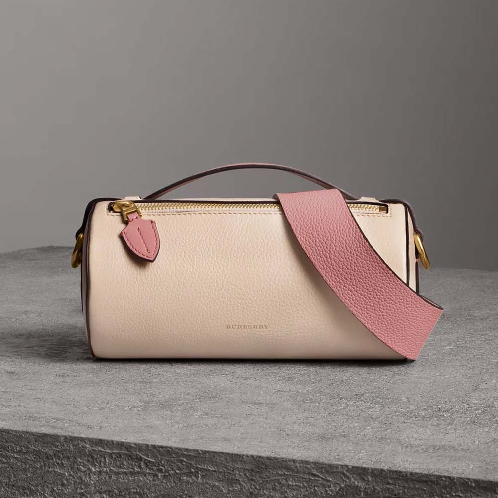 Front view of Burberry Women The Leather Barrel Bag-White showing sleek design
