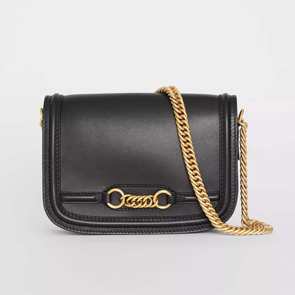 Front view of Burberry Women The Leather Link Bag-Black showing chain detail