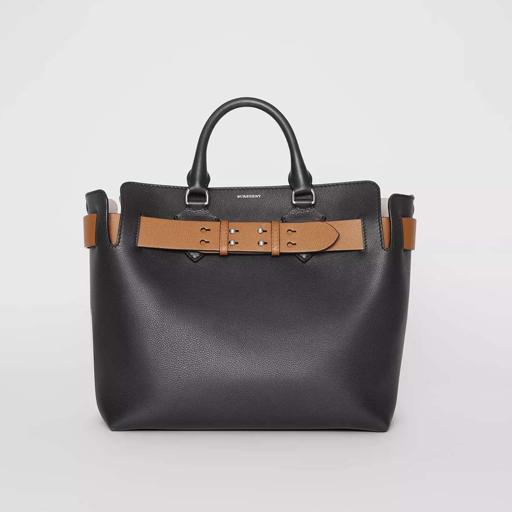 Front view of Burberry Women The Medium Leather Belt Bag-Black with gold hardware