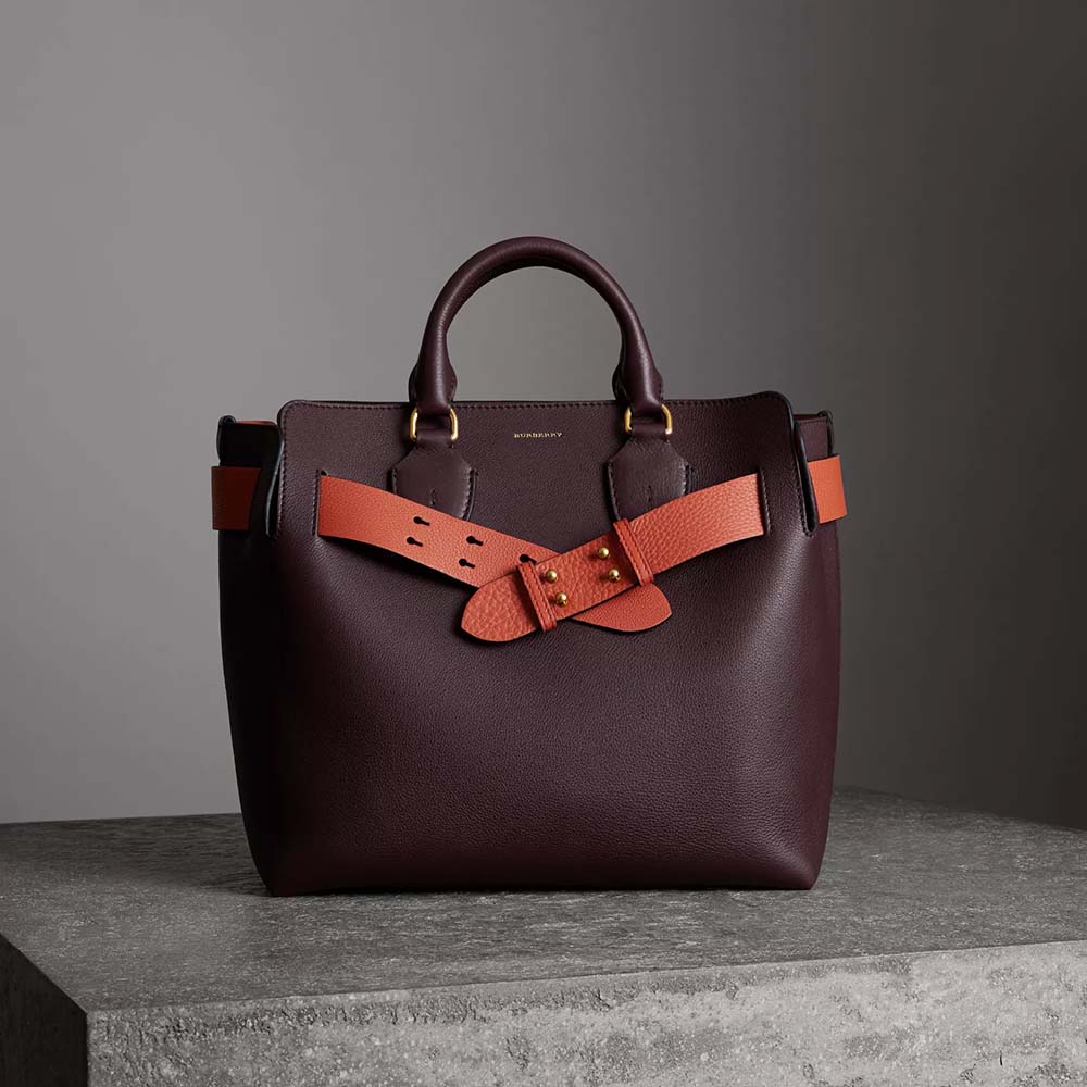 Front view of Burberry Women The Medium Leather Belt Bag-Maroon in rich leather