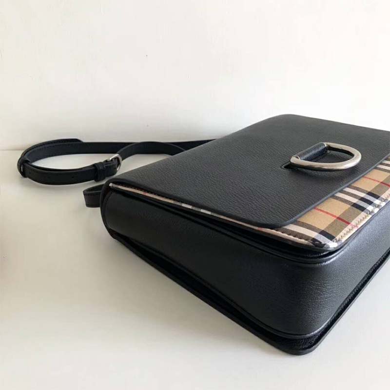 Burberry Women The Medium Vintage Check Leather D-Ring Bag-Black - image 5