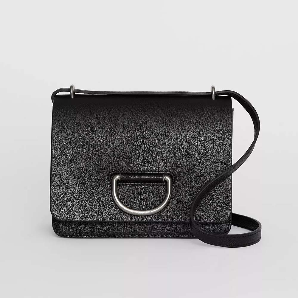 Front view of Burberry Women The Small Leather D-Ring Bag-Black with D-ring detail