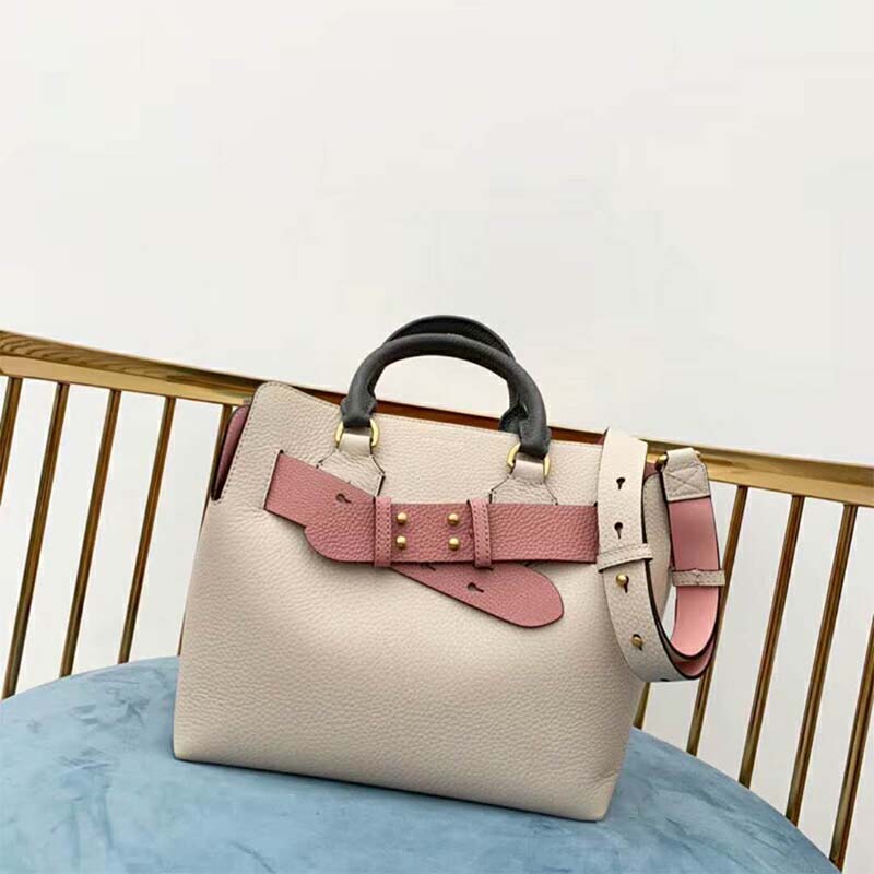 Close-up of tri-tone hardware on Burberry Small Tri-Tone Leather Belt Bag-Pink