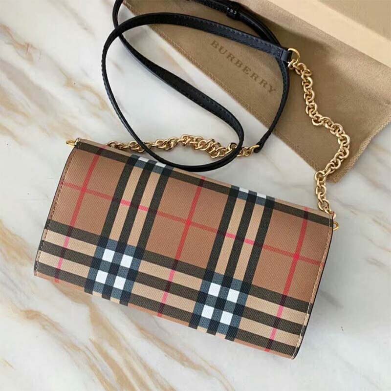 Burberry Women Vintage Check and Leather Wallet with Chain - image 4