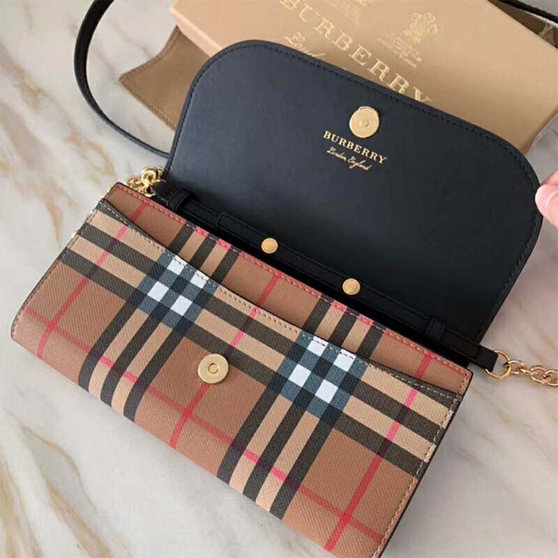 Burberry Women Vintage Check and Leather Wallet with Chain - image 5