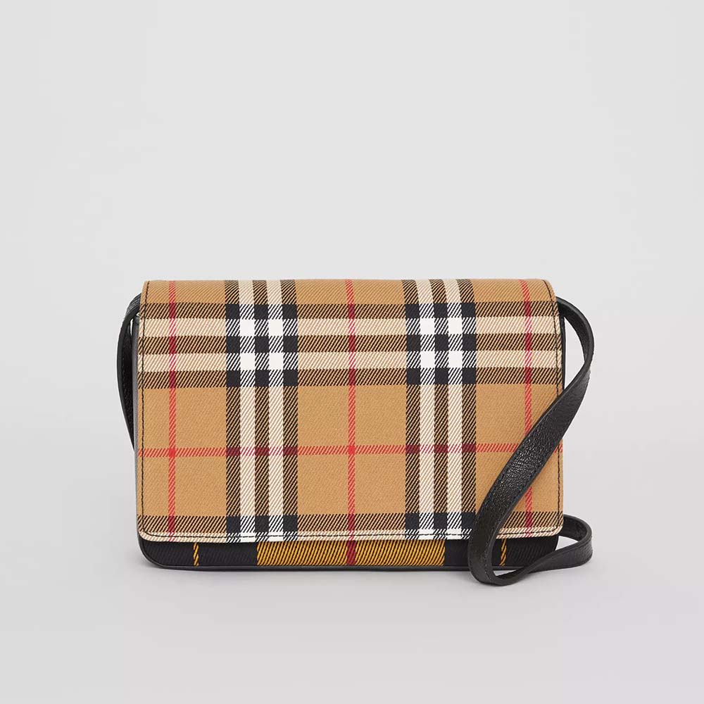 Front view of Burberry Women Vintage Check and Leather Wallet with Detachable Strap