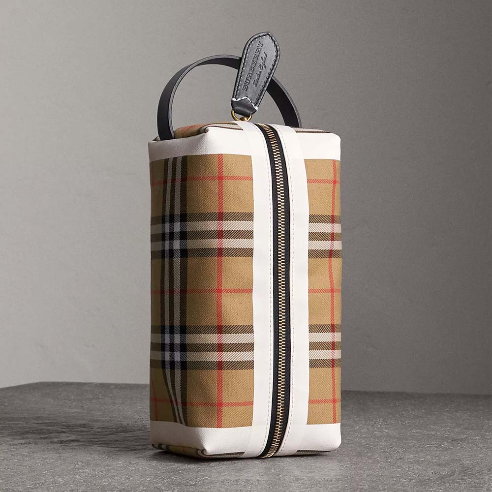 Front view of Burberry Women Vintage Check and Tartan Cotton Pouch-Brown