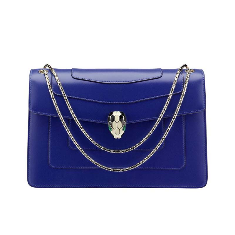 Front view of Bvlgari Serpenti Forever Medium Flap Cover Chain Bag Navy