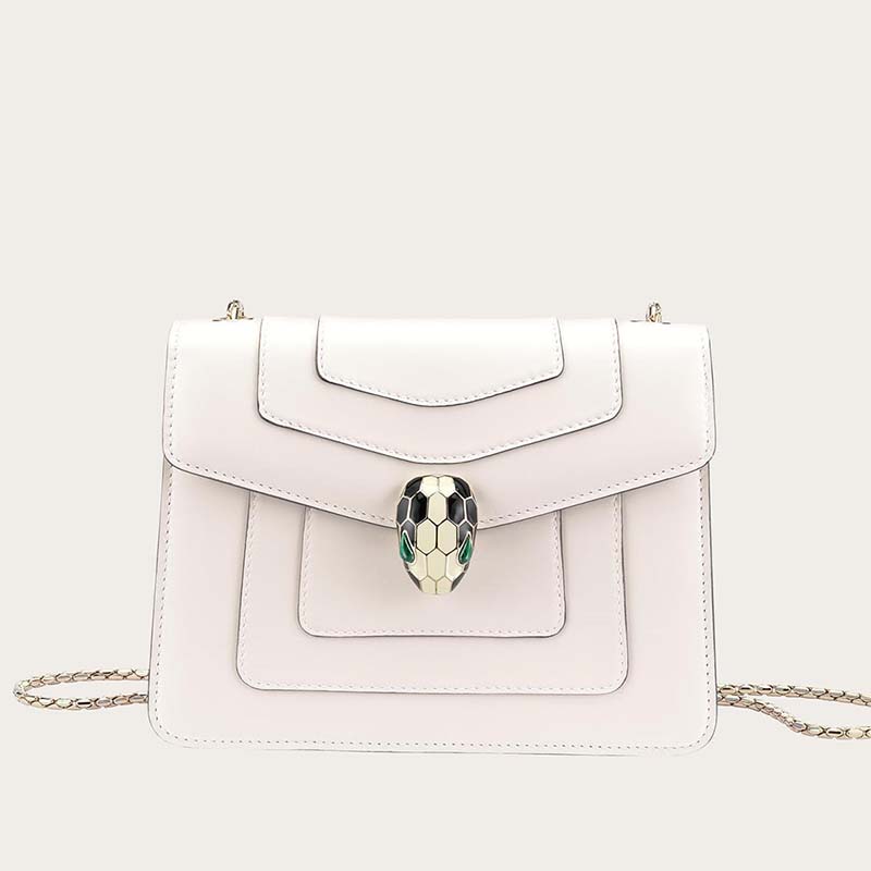 Front view of Bvlgari Serpenti Forever Medium Flap Cover Chain Bag Calfskin-White