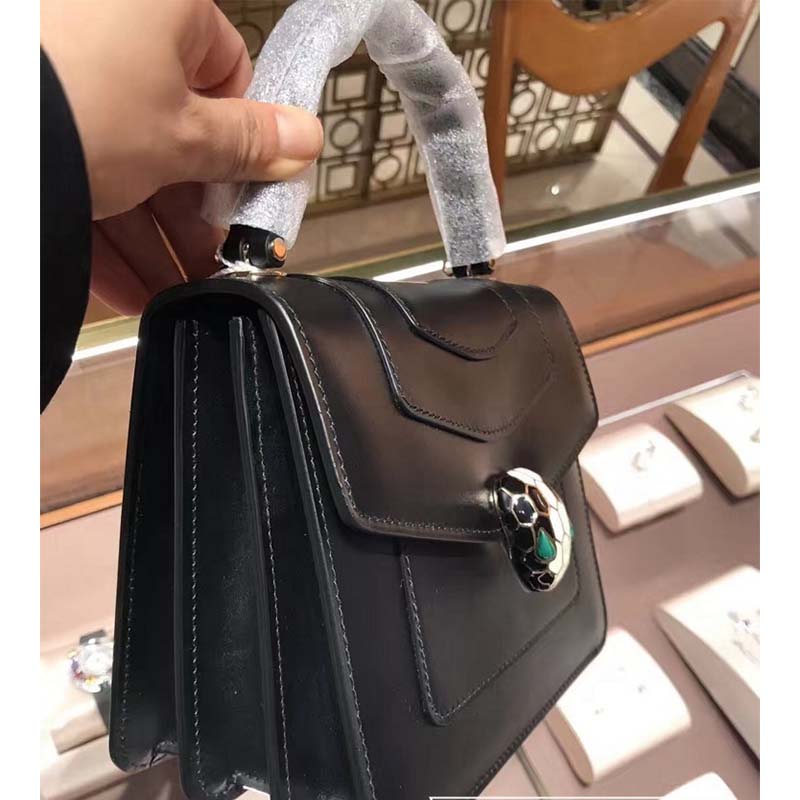 Bvlgari Serpenti Forever Medium Flap Cover Handle Bag Calfskin-Black - image 5