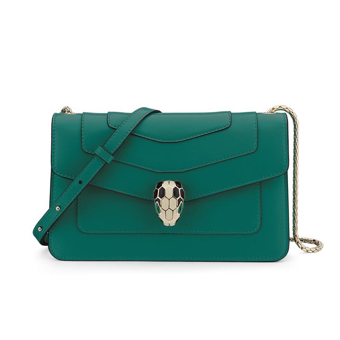 Front view of Bvlgari Serpenti Forever Small Flap Cover Chain Bag Green