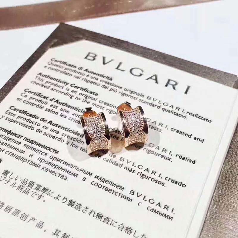 Bvlgari Women B.zero1 Earrings 18 KT Rose Gold Set Pave Diamonds-Gold - image 4
