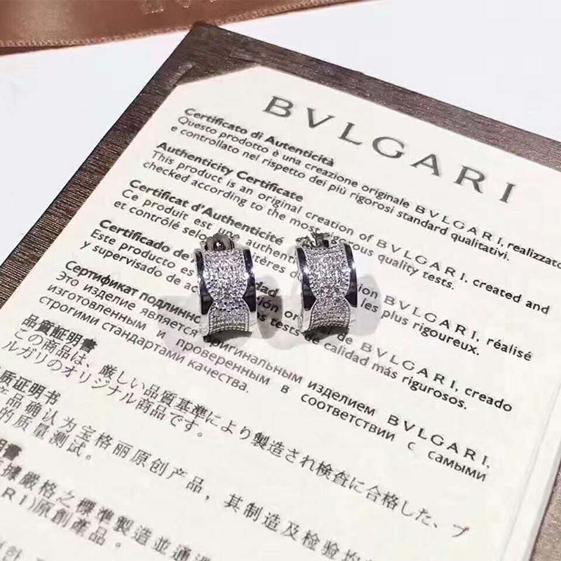 Close-up of pavé diamond detail on Bvlgari Women B.zero1 Earrings