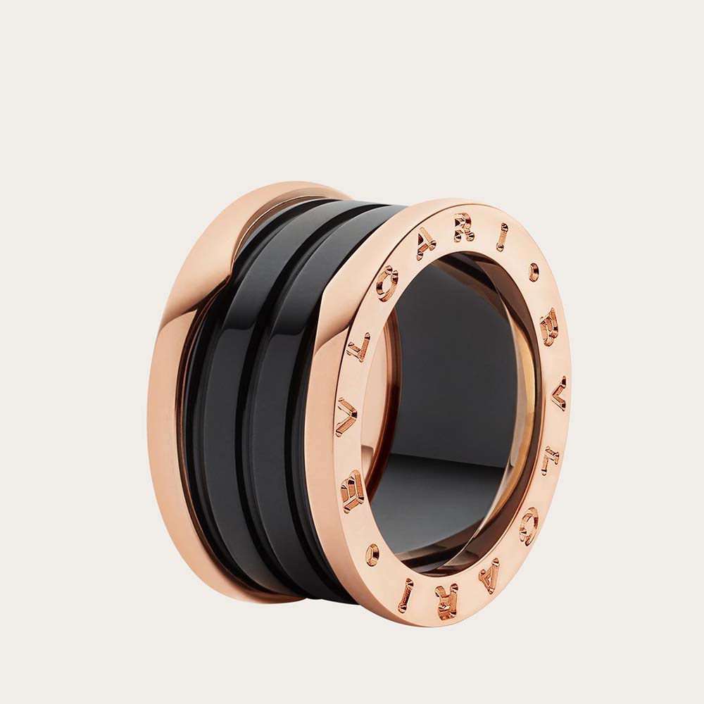 Front angled view of Bvlgari Women B.zero1 Four-Band Ring Two 18 KT Rose