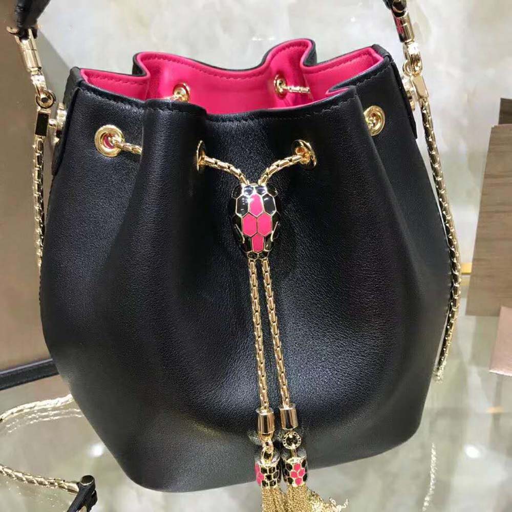 Side profile showing bucket silhouette on Bvlgari Women Bucket Serpenti Forever