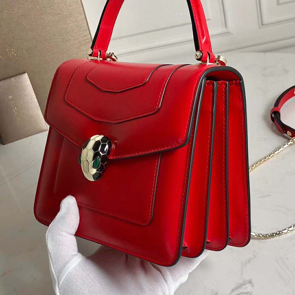 Bvlgari Serpenti Forever Medium Flap Cover Handle Bag Calfskin-Red - image 6