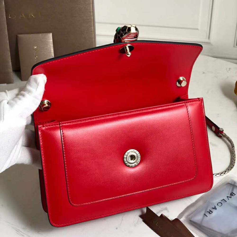 Bvlgari Women Flap Cover Bag Serpenti Forever in Red Calf - image 7