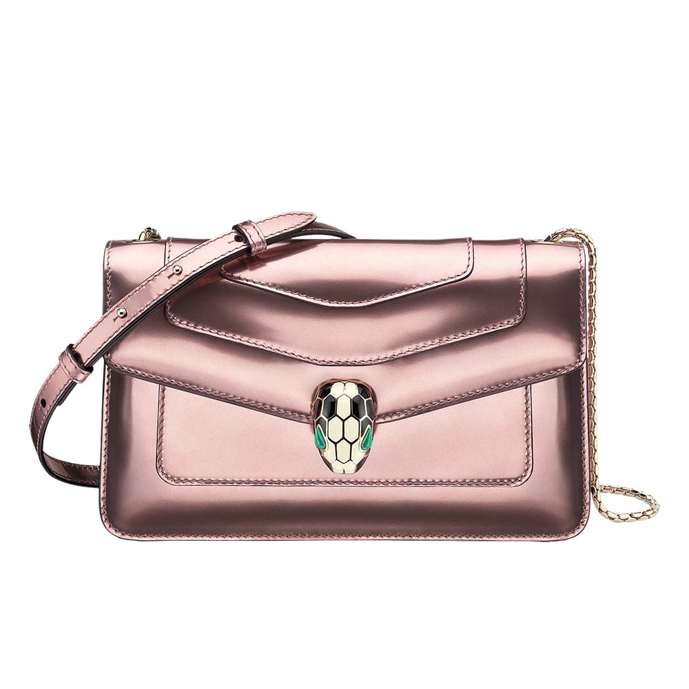 Front view of Bvlgari Women Serpenti Forever Flap Cover in pink calf leather