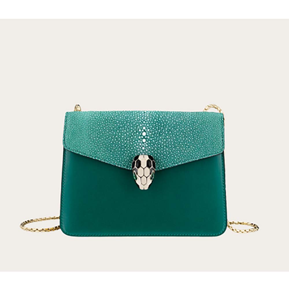 Front view of Bvlgari Women Serpenti Forever Medium Flap Cover Bag Calfskin-Green