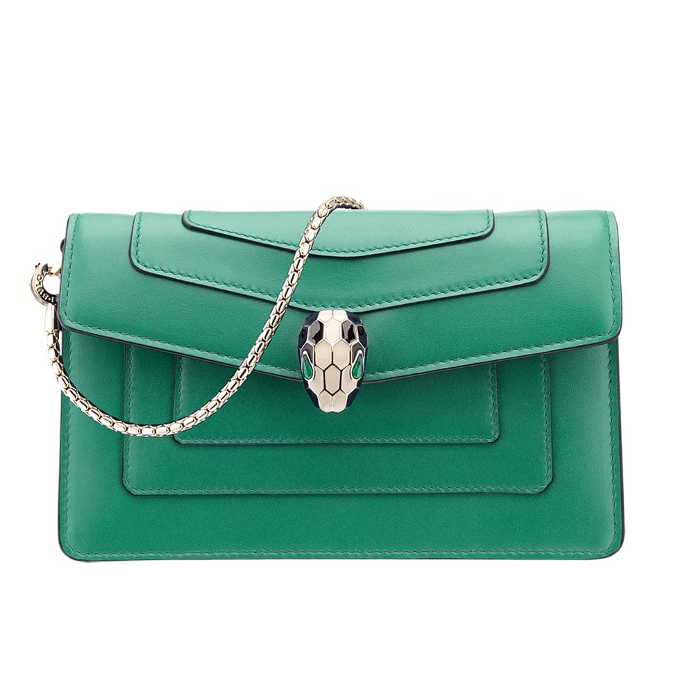 Front view of Bvlgari Women Serpenti Forever Mini Bag-Green with clasp