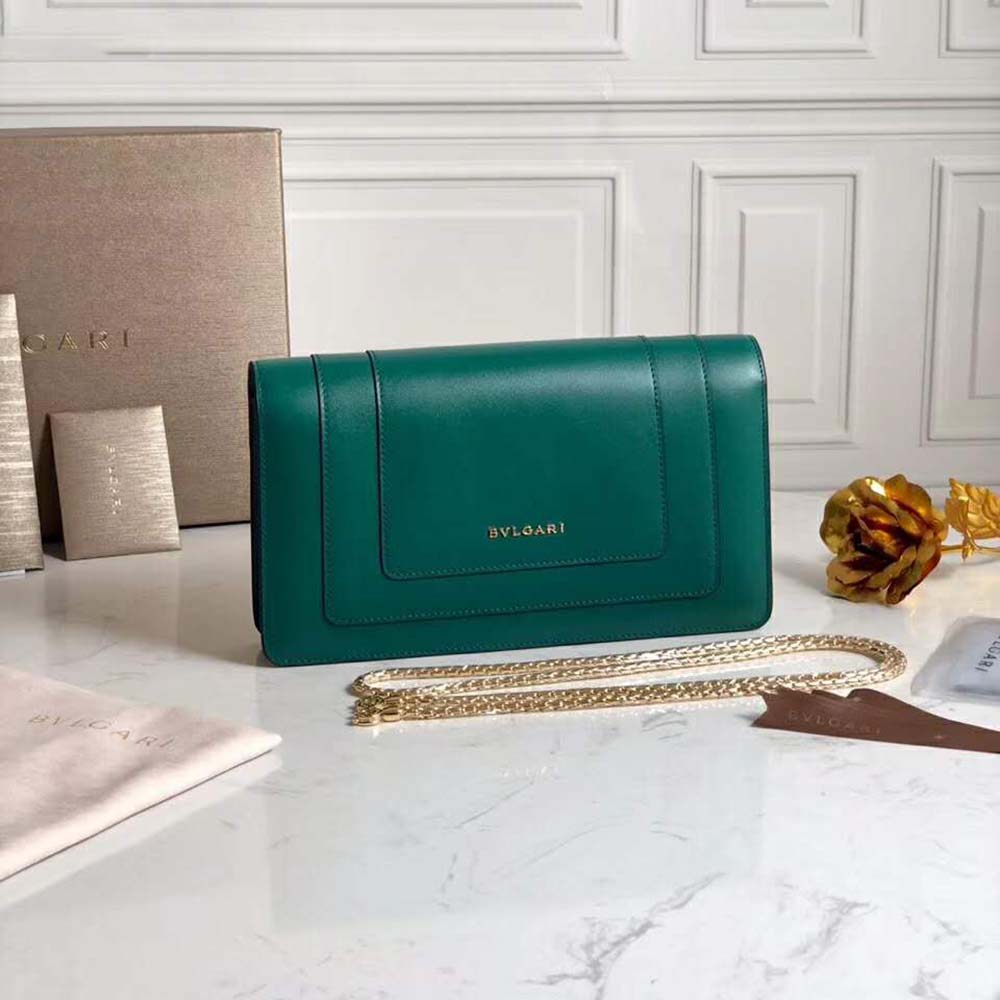 Side profile showing slim silhouette of Bvlgari Women Serpenti Forever Mini Bag-Green
