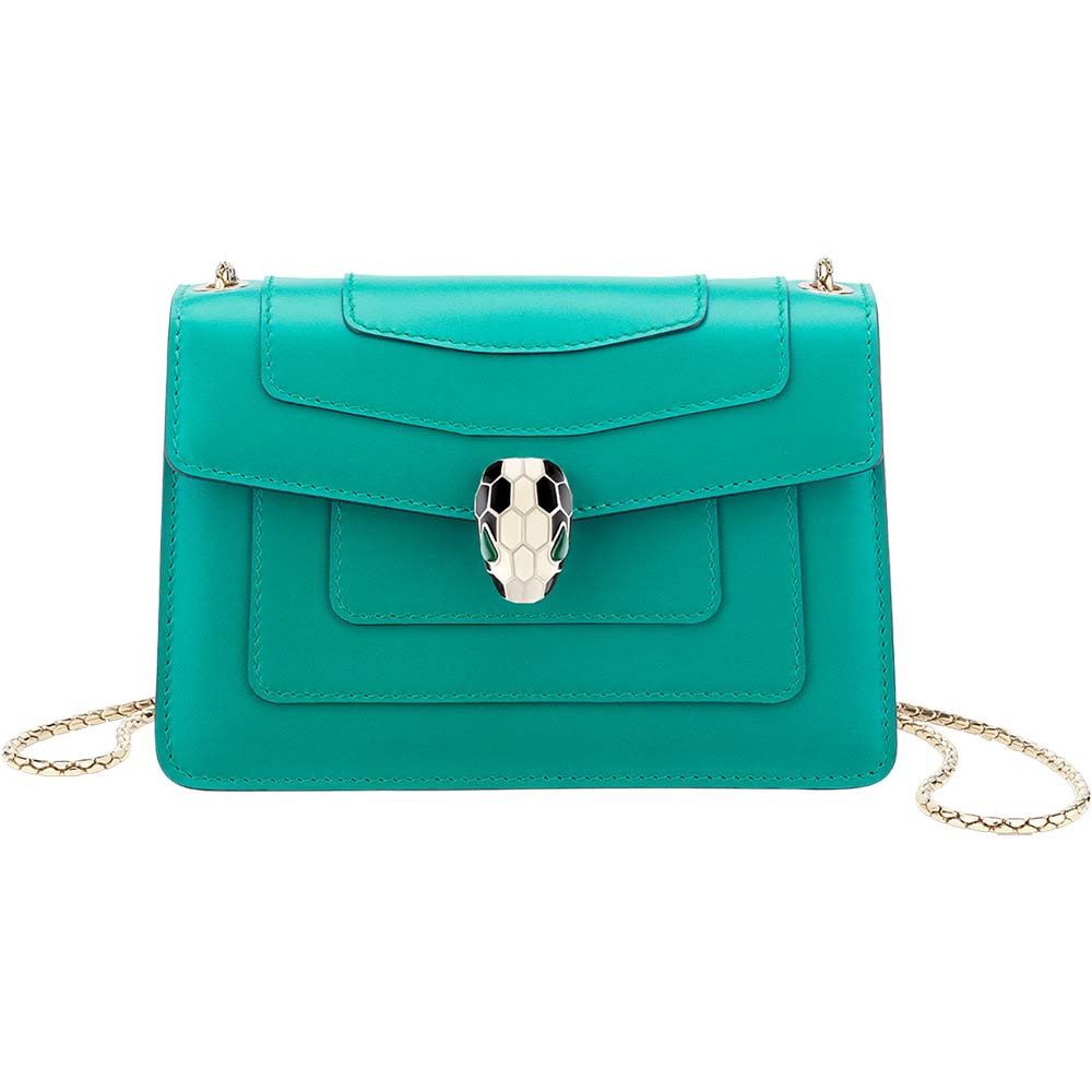 Front view of Bvlgari Women Serpenti Forever Mini Bag in Calf Leather-Green