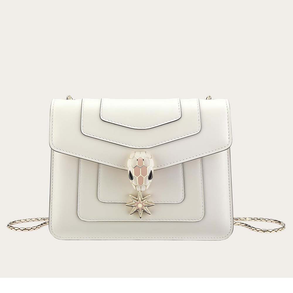 Front view of Bvlgari Women Serpenti Forever Pop Wishes in white agate leather