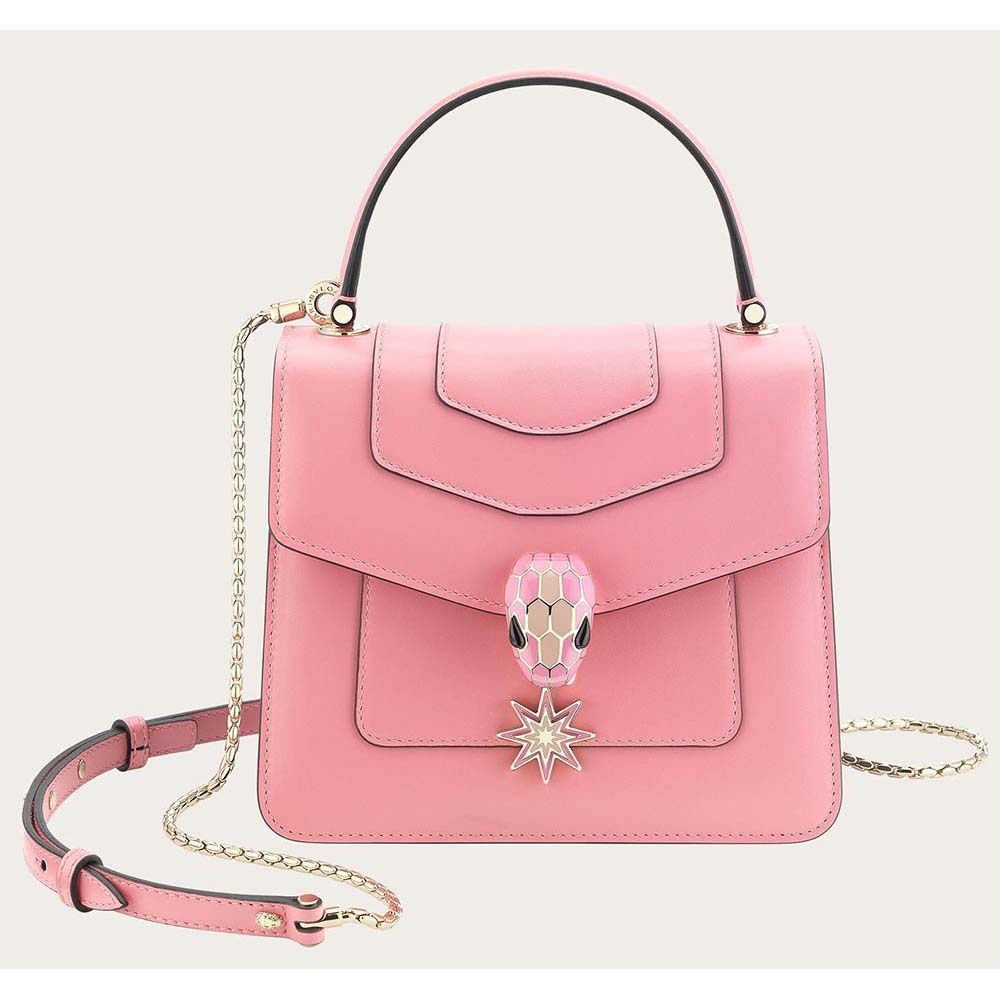 Front view of Bvlgari Women Serpenti Forever in Candy Quartz Pink leather