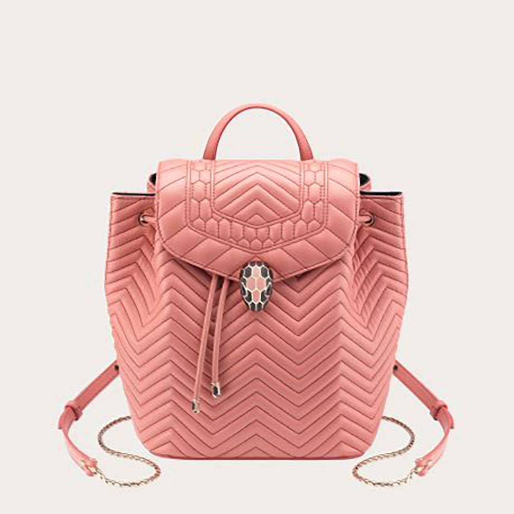 Front view of Bvlgari Women Serpenti Hypnotic Medium Backpack in pink quilted leather