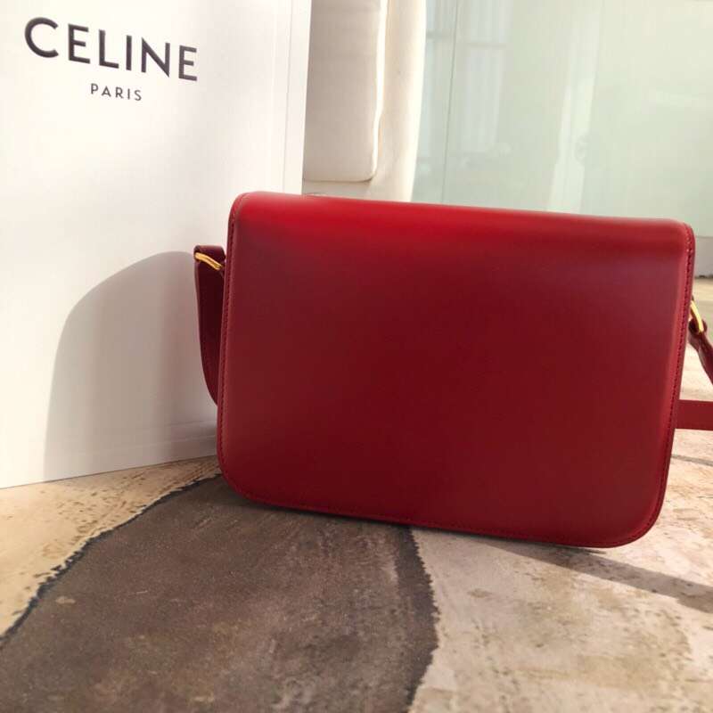 Side angle showing structured silhouette of Celine Lady Medium Triomphe Bag