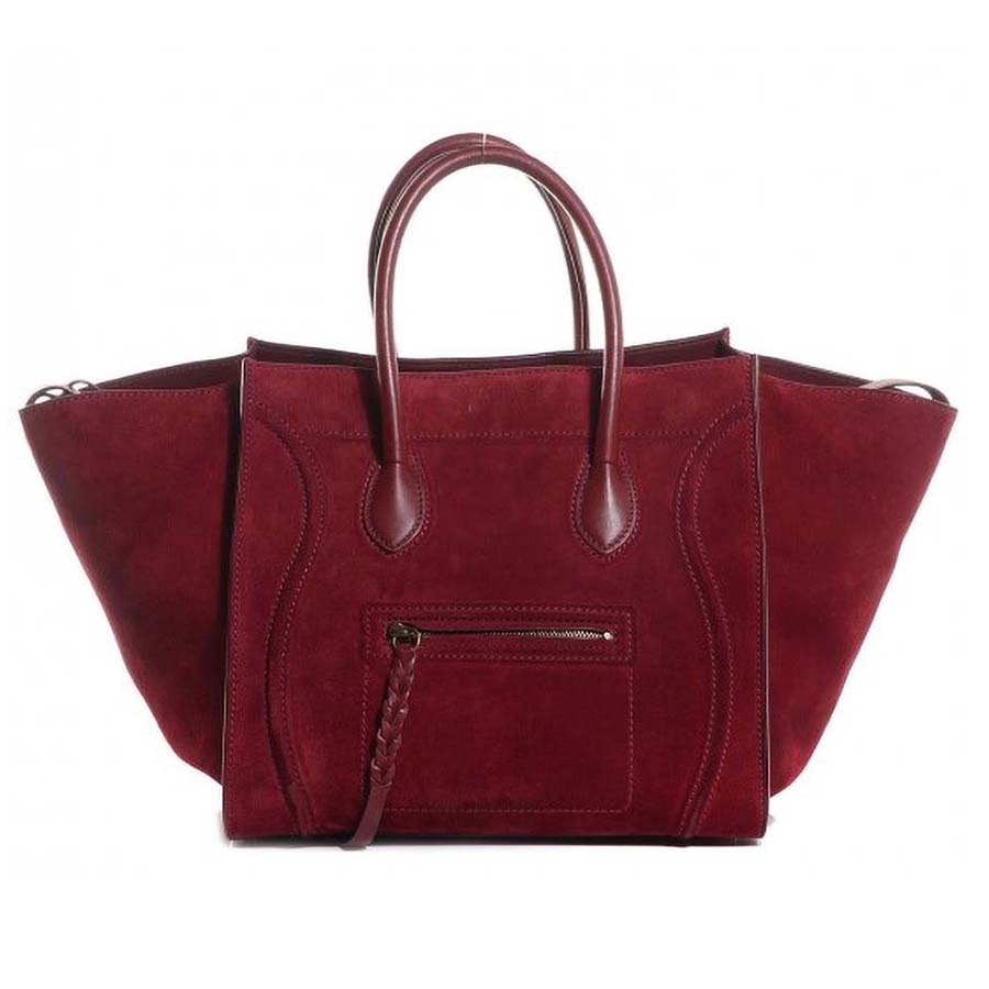 Front view of Celine Medium Luggage Phantom Bag in maroon leather