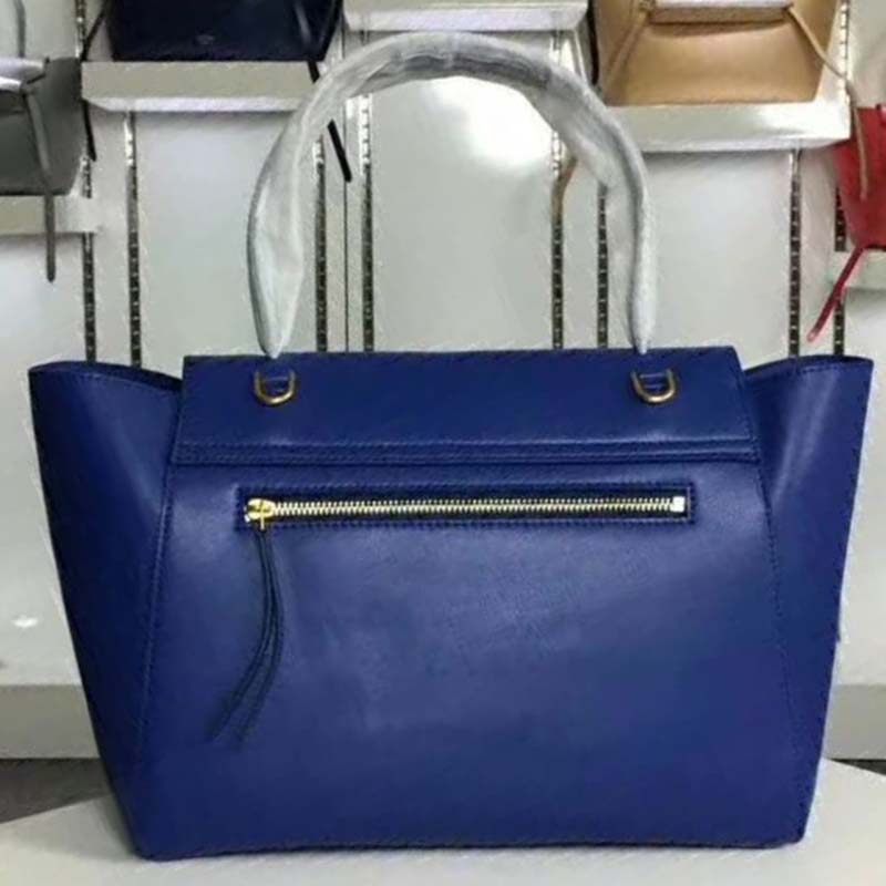 Close-up on silver hardware of Celine Small Belt Bag in Smooth Calfskin Leather-Blue