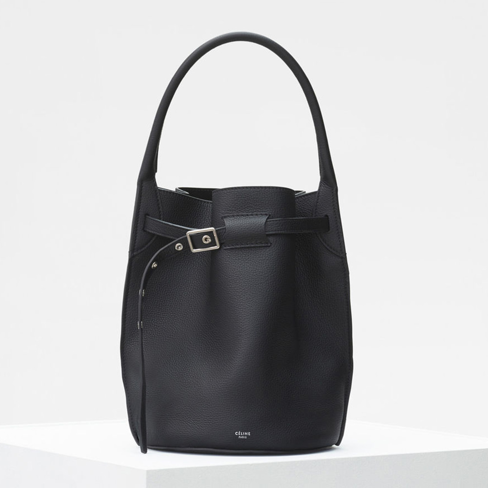 Front view of Celine Women Big Bag Bucket in black grained calfskin