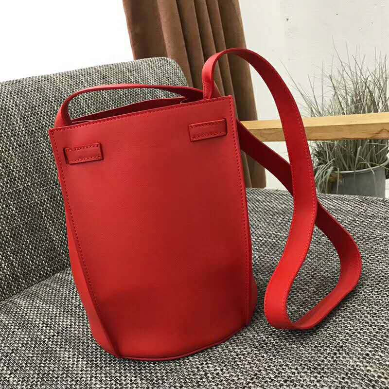 Close-up of gold-tone hardware and smooth calfskin on Celine Big Bag Bucket