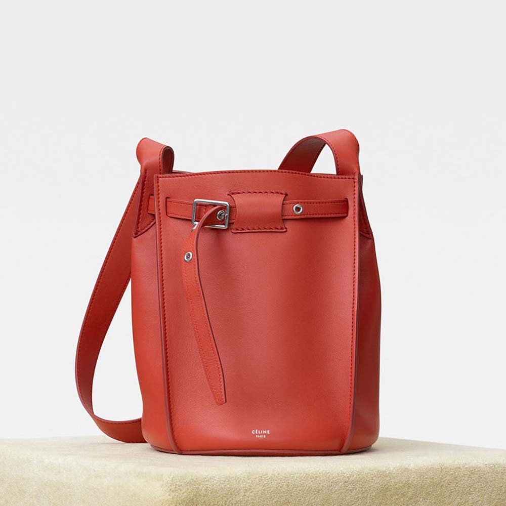 Front view of Celine Women Big Bag Bucket with Long Strap in red calfskin