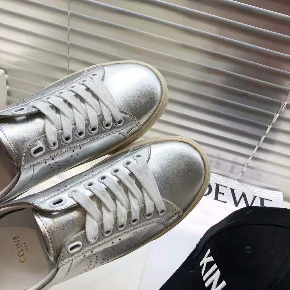 Celine Women Celine Triomphe Low Lace Up Sneaker Calfskin-Silver - image 8