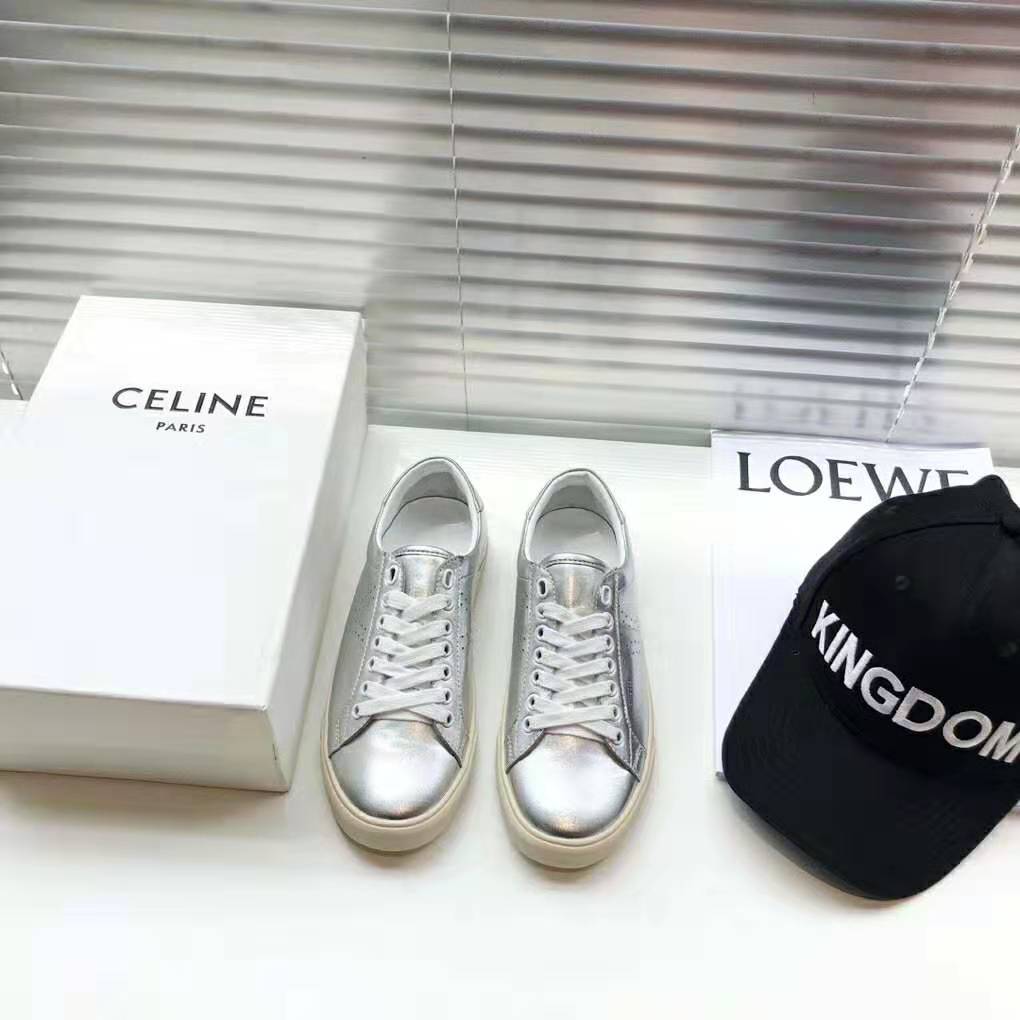 Celine Women Celine Triomphe Low Lace Up Sneaker Calfskin-Silver - image 6