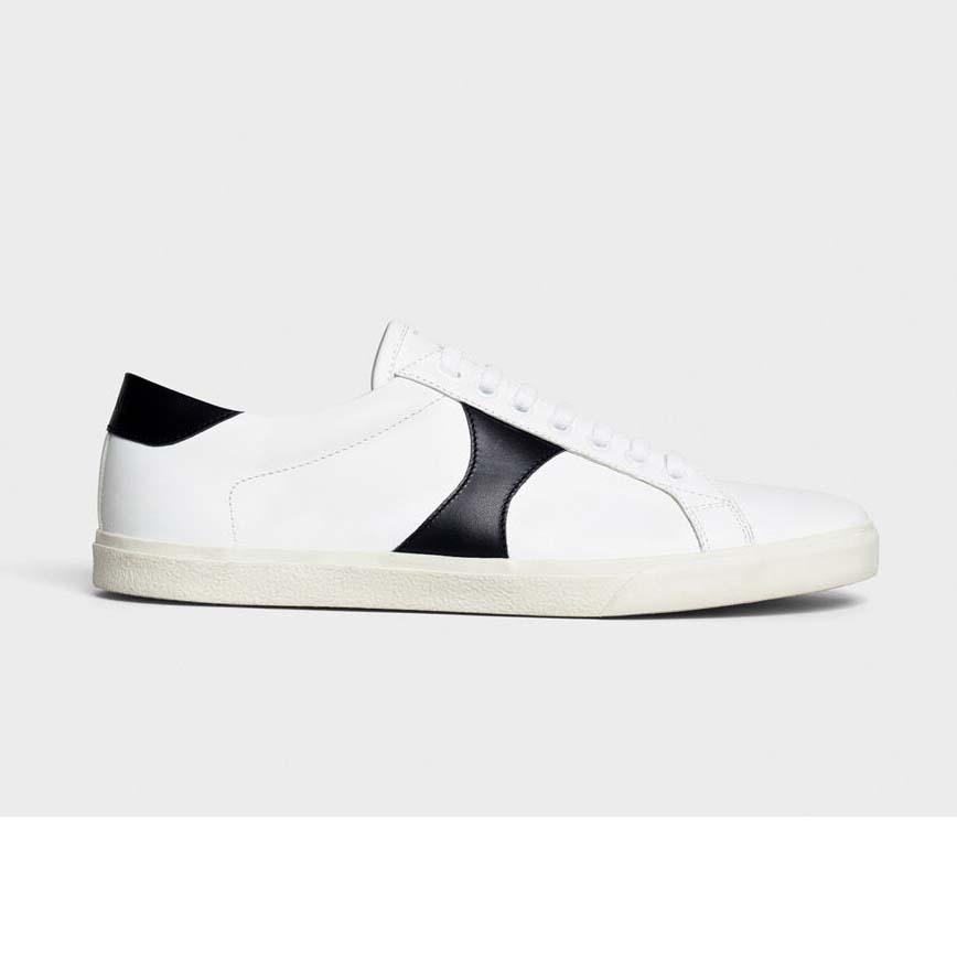 Side profile of Celine Women Celine Triomphe Low Lace Up Sneaker Calfskin-White