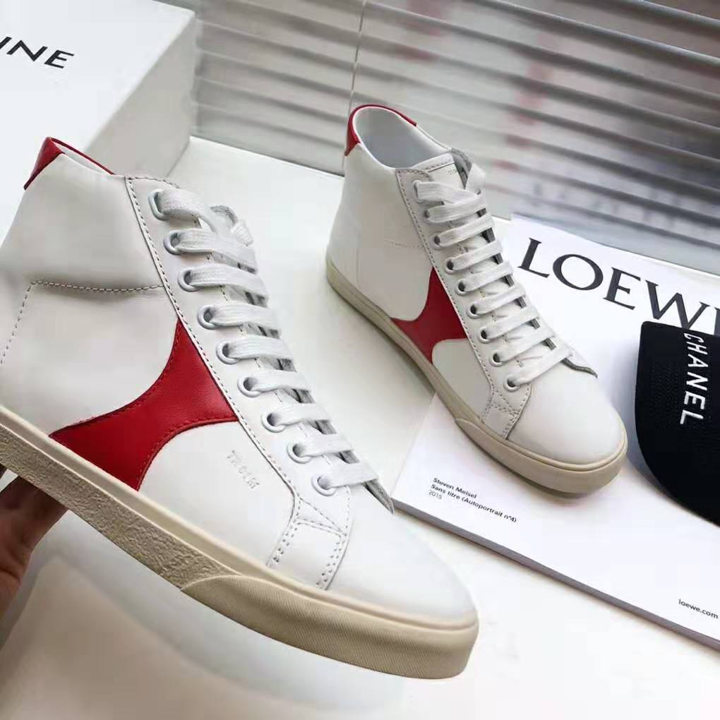 Top-down view showing lace-up closure on Celine Women Celine Triomphe Mid Sneakers