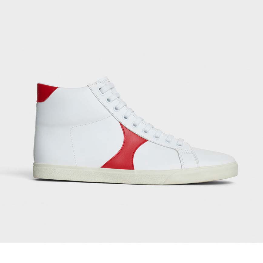 Side profile of Celine Women Celine Triomphe Mid Lace Up Sneaker Calfskin-Red