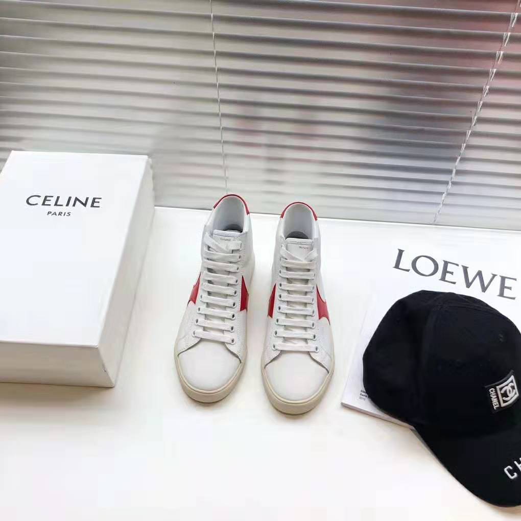 Celine Women Celine Triomphe Mid Lace Up Sneaker Calfskin-Red - image 6