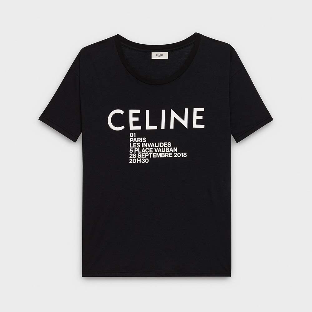 Front view of Celine Women Crew Neck Classic T-Shirt Celine Printed Jersey-Black