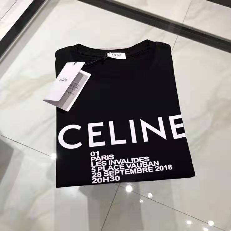 Celine Women Crew Neck Classic T-Shirt Celine Printed Jersey-Black - image 4