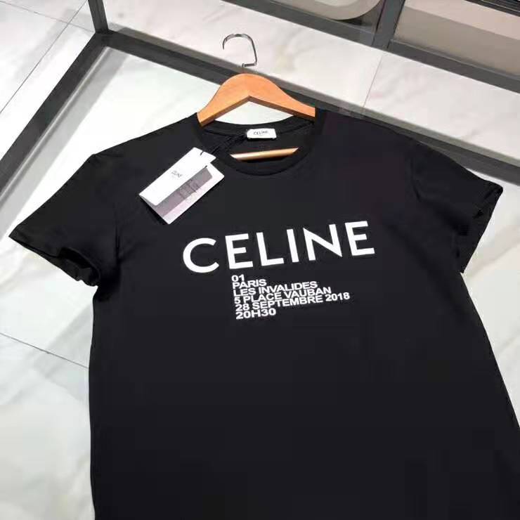 Celine Women Crew Neck Classic T-Shirt Celine Printed Jersey-Black - image 5