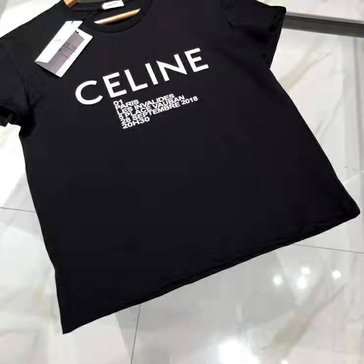 Celine Women Crew Neck Classic T-Shirt Celine Printed Jersey-Black - image 8